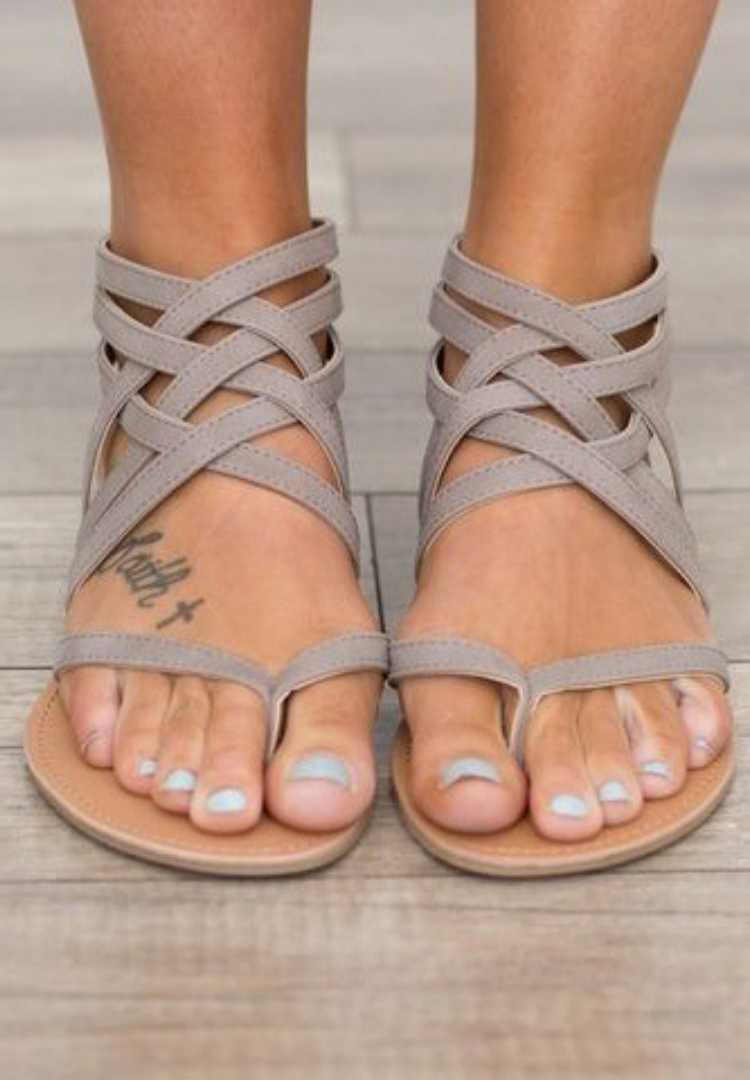 gray strappy flat sandals