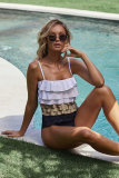 Colorblock Multi-layer Ruffles Hollow-out Back Maillot