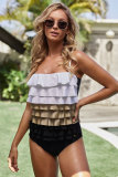 Colorblock Multi-layer Ruffles Hollow-out Back Maillot