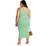 Light Green Solid Color Casual Outfits Bodycon Plus Size Two Piece Set