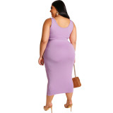 Purple  Solid Color Casual Outfits Bodycon Plus Size Two Piece Set