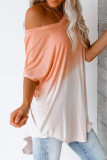 Orange White Ombre Color Block Casual Summer Shirt