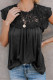 Black Crochet Lace Trim Splicing Casual Blouse