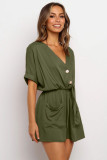 Army Green V Neck Tunic Romper with Pockets
