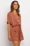 Rust V Neck Tunic Romper with Pockets