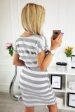 Gray Stripes Pocketed T-shirt Dress with Belt