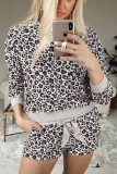 Gray Leopard Long Sleeve Shorts Pajamas Set