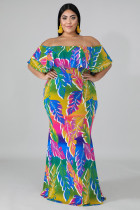 Plus Size Tropical Palms Mermaid Dress