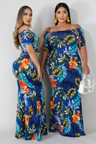 Green Off-the-shoulder Floral Print Plus Size Maxi Dress
