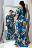 Green Off-the-shoulder Floral Print Plus Size Maxi Dress