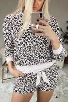Leopard Long Sleeve Shorts Pajamas Set