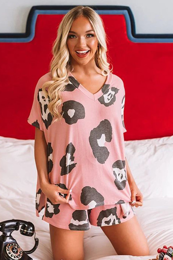 US$ 18.62 - Pink Leopard Print Pajamas Set - www.unishe.com