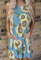 Sunflower Print Dress with Pocket