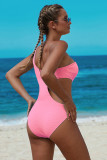 Pink One Shoulder Cut Out Maillot