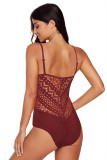 Red Crochet Lace Halter Straps One-piece Swimsuit