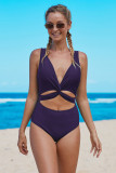 Sky Blue Twisted Ruched Hollow Out One-piece Swimwear