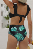 Black Ruffle Bikini Top Printed Panty Swimsuit