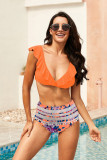 Orange Ruffle Bikini Top Printed Panty Swimsuit