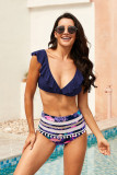 Blue Ruffle Bikini Top Printed Panty Swimsuit