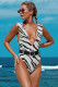 Striated Animal Print Belted One-piece Swimwear