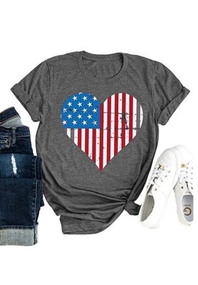 Dark Grey Heart Shaped American Flag Print Top