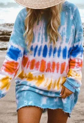 Multi-colored Tie Dye Pullover Sweatshirt Dress