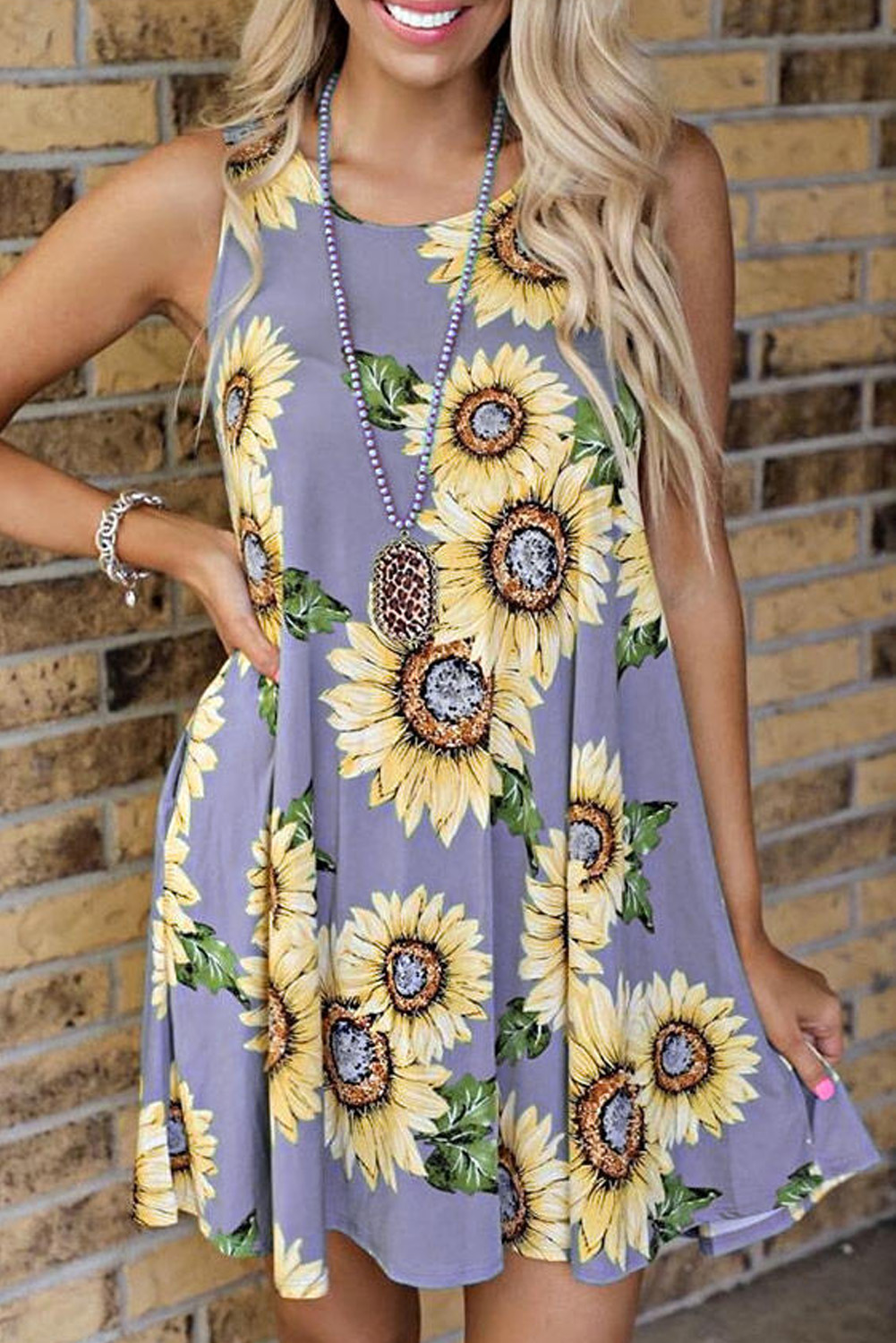 purple sunflower dress Purple Off Shoulder Dress With Yellow Sunflowers