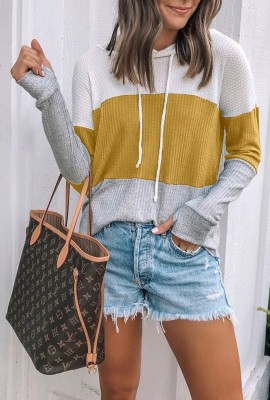 Colorblock Waffle Knit Sweatshirt with Hoodies