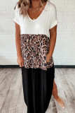 Colorblock Leopard Cotton Blend Casual Maxi T-shirt Dress