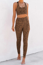 Brown Cheetah Print Sport Bra Pants Set