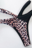 Leopard Printed Splicing Tie Bikini Set