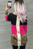 Rose Colorblock Leopard Triple Patchwork Long Sleeve Top