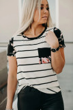 Black Striped T-shirt with Patch Pocket