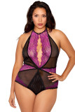 Plus Size Lace Backless Halter Teddy