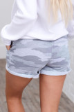 Gray Camo Print Cotton Casual Shorts