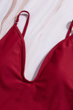 Red V Neck One Piece Swimsuit