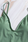 Green V Neck One Piece Swimsuit