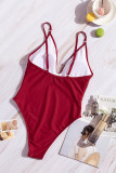 Red V Neck One Piece Swimsuit