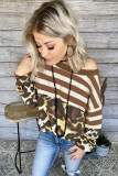 Brown Striped Leopard Long Sleeves Blouse