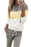 Khaki Drawstring Design Colorblock Hooded Top & Pant Set
