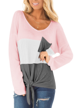 Colorblock Waffle Knit Tops with Pocket