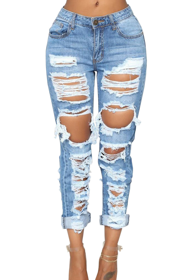 US$ 9.90 - No Stretchy Ripped Jeans - www.fashiongonow.com