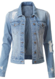 Solid Denim Ripped Jacket