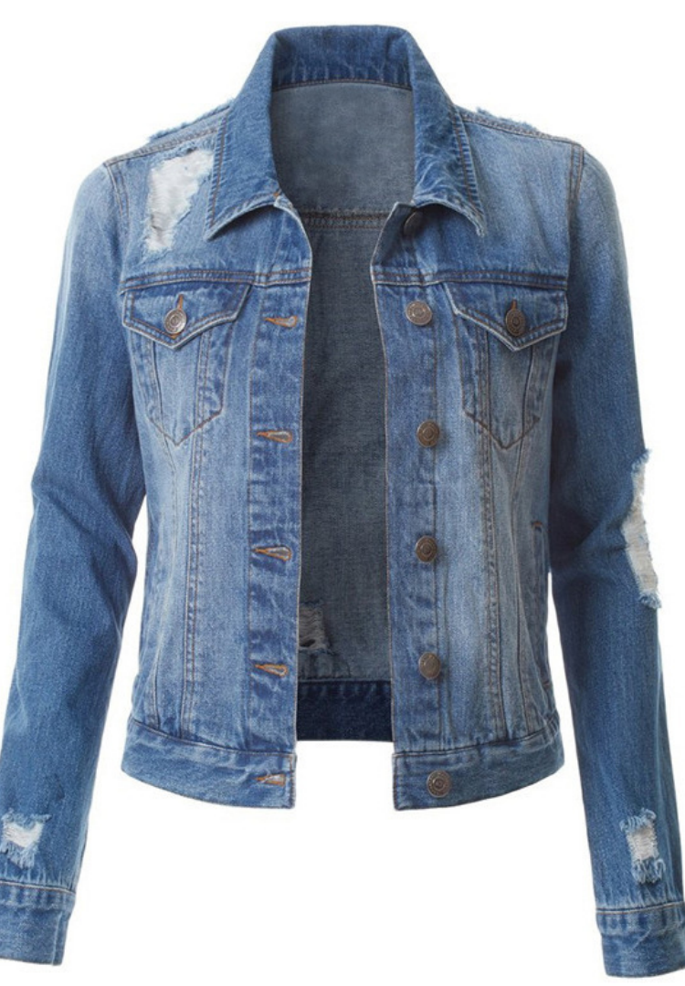 US$ 28.14 - Solid Denim Ripped Jacket - www.unishe.com