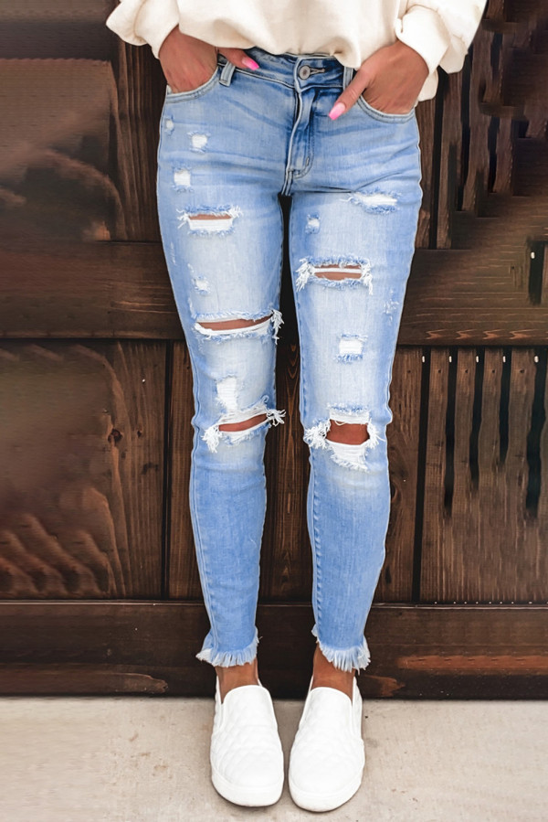 light blue ripped jeans high waisted