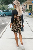 Leopard Print Splicing Black Cotton Mini Dress