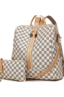 Plaid Large Capacity Zip Up Backpack Handbag MOQ 3PCS