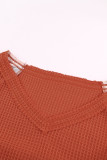 Orange Contrast Eyelet Thermal Knit Top