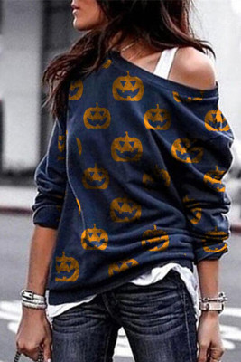Navy Pumpkin Print Sweatshirt