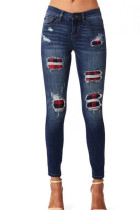 Patchwork Plaid Ripped Jeans